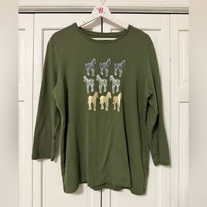 Kim Rogers Perfectly Soft 100% Cotton Zebra Print Shirt 3/4 Sleeve XL